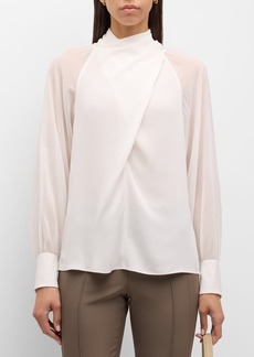Lafayette 148 Pleated Mock-Neck Crossover Blouse