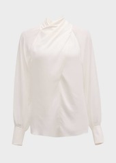 Lafayette 148 Pleated Mock-Neck Crossover Blouse