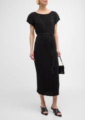 Lafayette 148 Pleated Tie-Waist Column Midi Dress