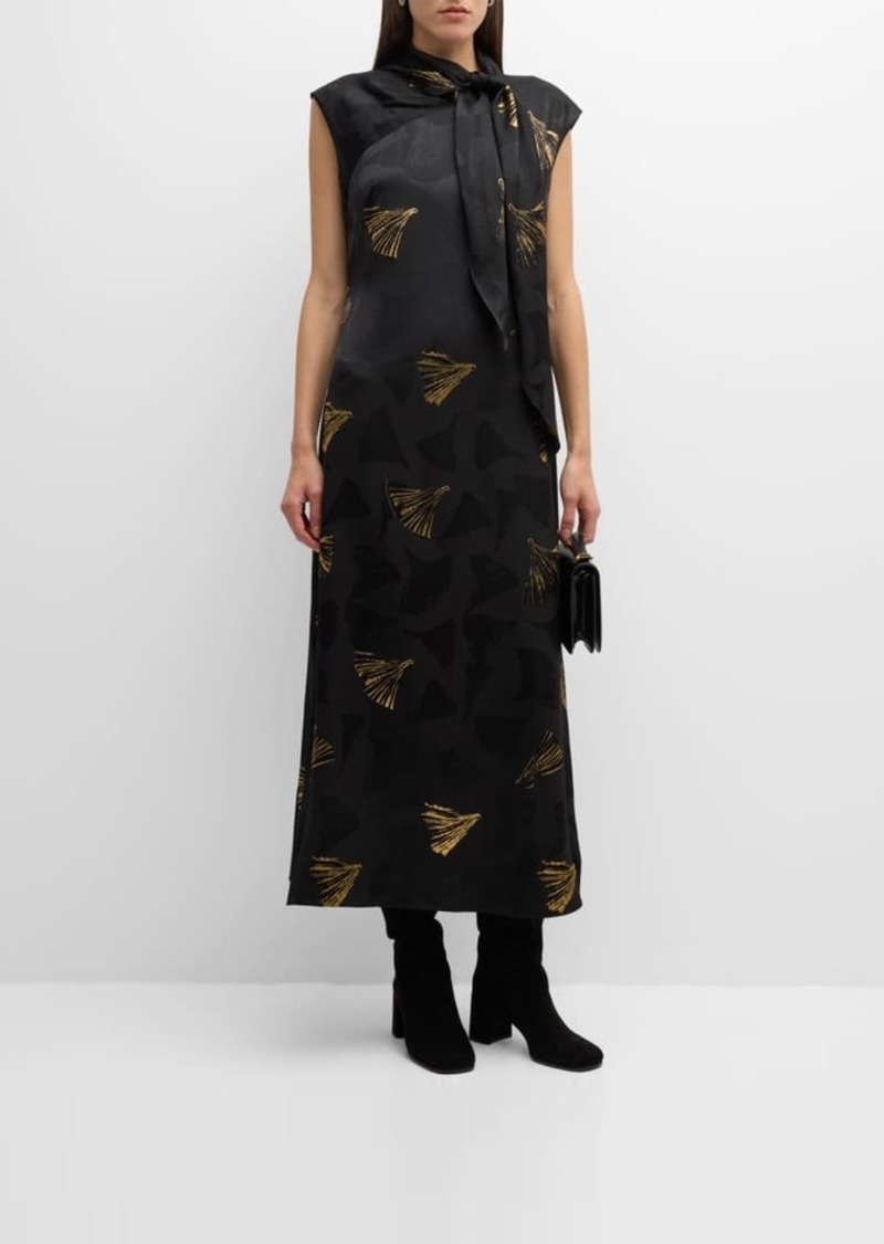 Lafayette 148 Printed Scarf-Neck Dress