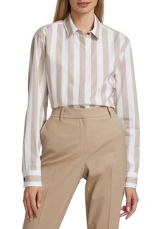 Lafayette 148 Rae Striped Poplin Button-Up Shirt In Taupe Multi