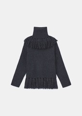 Lafayette 148 Responsible Cashmere-Wool Fringed Turtleneck Sweater