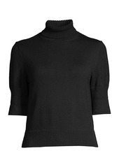 Lafayette 148 Rib-Knit Turtleneck Cropped Sweater