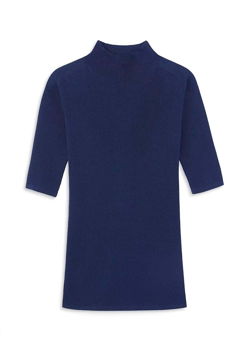 Lafayette 148 Ribbed Stand Collar Sweater In Midnight Blue