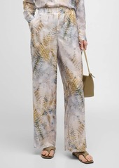 Lafayette 148 Riverside Fern-Print Straight-Leg Twill Pants