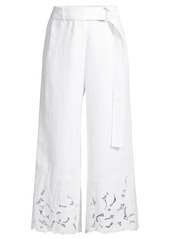Lafayette 148 Rockefeller Embroidered Linen Crop Pants