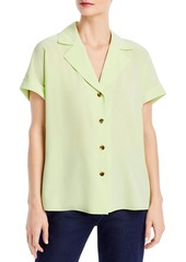 Lafayette 148 Sabine Womens Silk Cuff Sleeves Button-Down Top