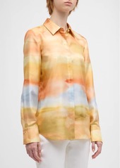 Lafayette 148 Scottie Horizon-Print Silk Twill Blouse