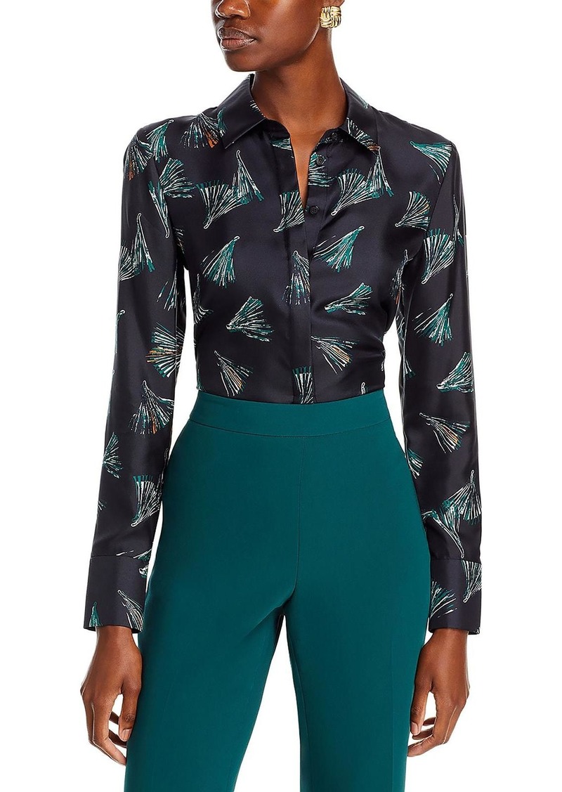 Lafayette 148 Scottie Womens Silk Printed Button-Down Top