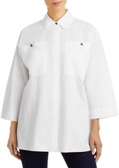 Lafayette 148 Scout Womens Cotton Cuff Sleeves Button-Down Top