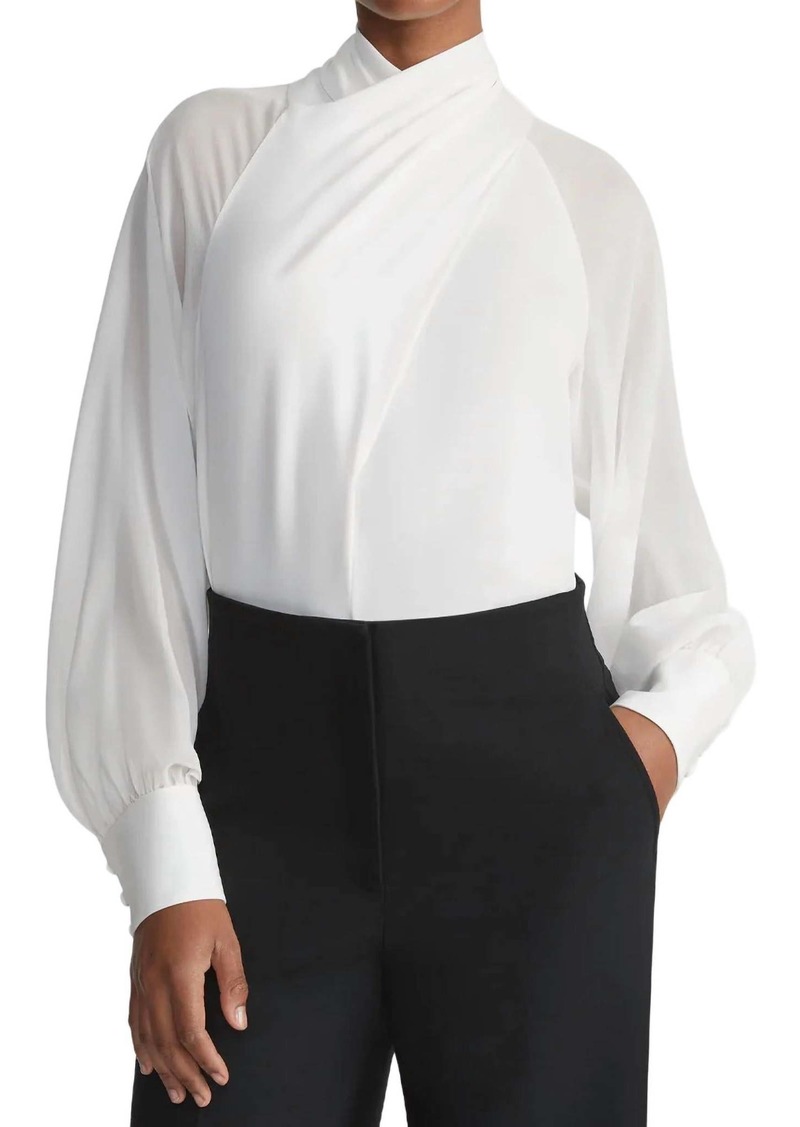 Lafayette 148 Sheer Sleeve Crossover Blouse In Cloud