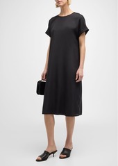 Lafayette 148 Side-Slit Stretch Georgette Midi T-Shirt Dress