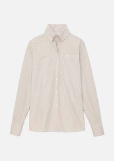 Lafayette 148 Simple Stripe Organic Cotton Poplin Shirt In Taupe Multi