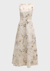 Lafayette 148 Sleeveless Leaf-Print Silk-Linen Midi Dress