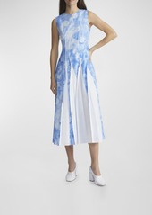 Lafayette 148 Sleeveless Pleated Floral-Print Midi Dress