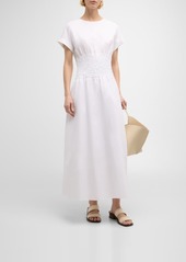 Lafayette 148 Smocked A-Line Cotton-Silk Maxi Dress