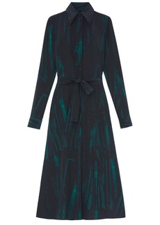 Lafayette 148 Stamped Pages Print Silk Crepe De Chine Shirtdress In Black Green