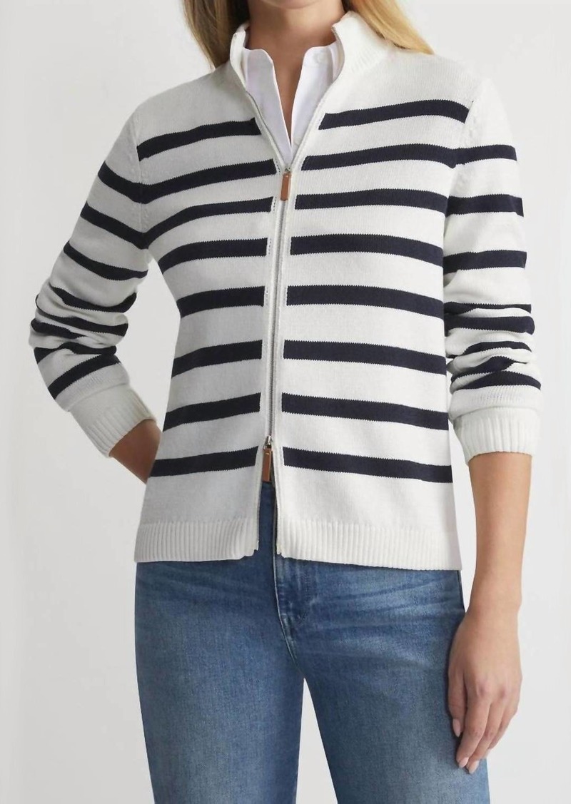 Lafayette 148 Stripe Zip Up Cardigan In Cloud Multi