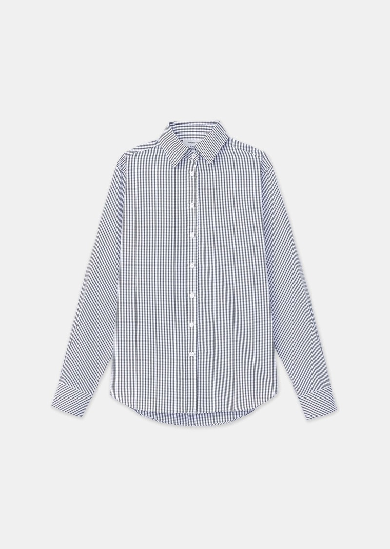 Lafayette 148 Tile Grid Cotton High Collar Shirt