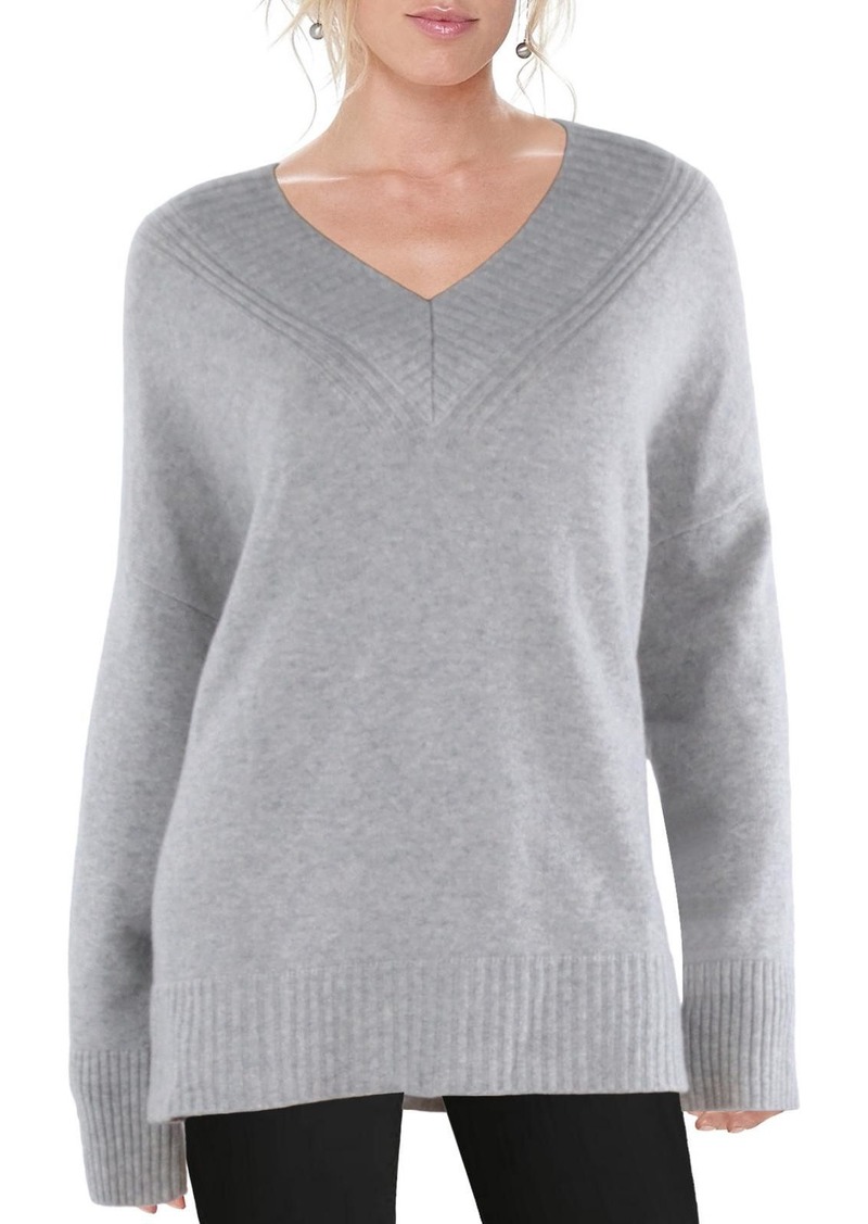 Lafayette 148 Womens Cashmere Ribbed Knit V-Neck Sweater