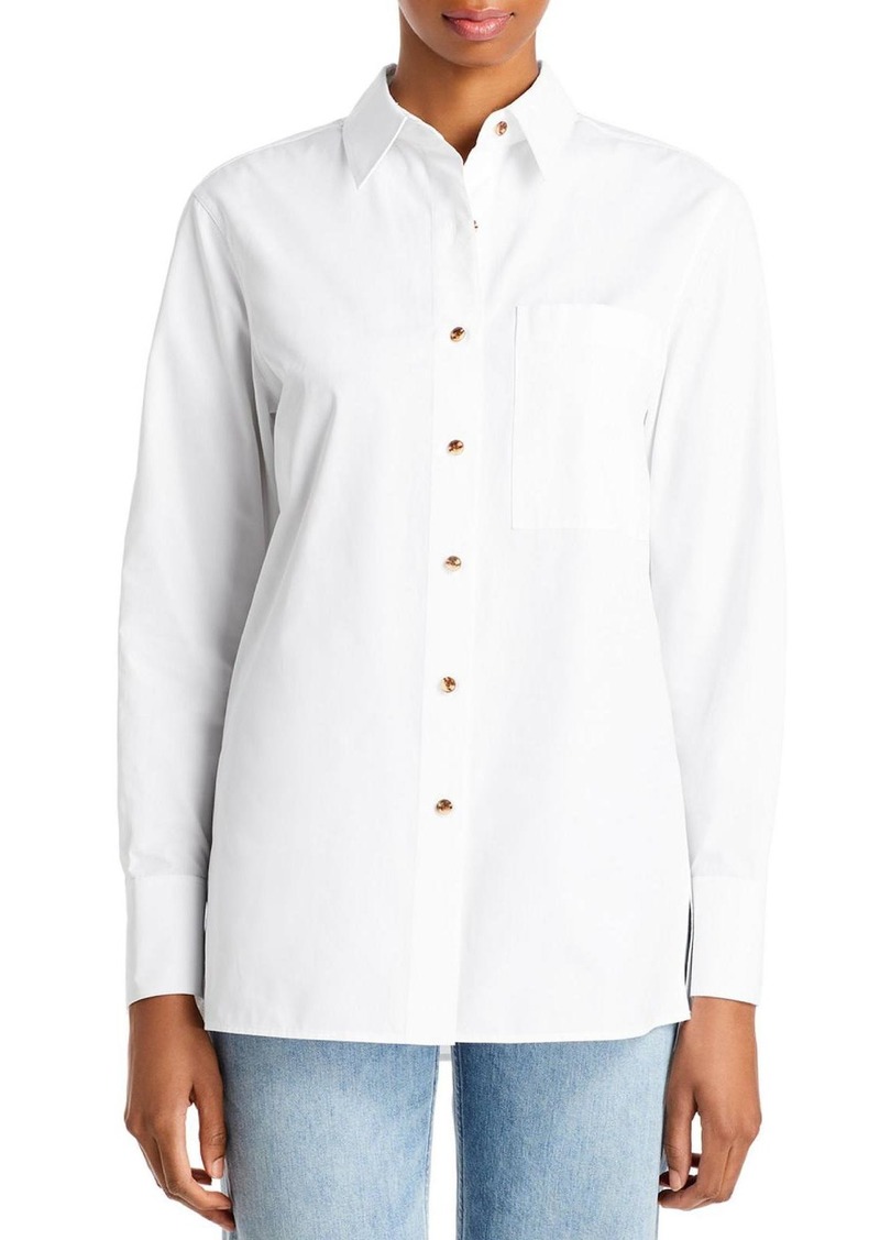 Lafayette 148 Womens Collar Cotton Button-Down Top