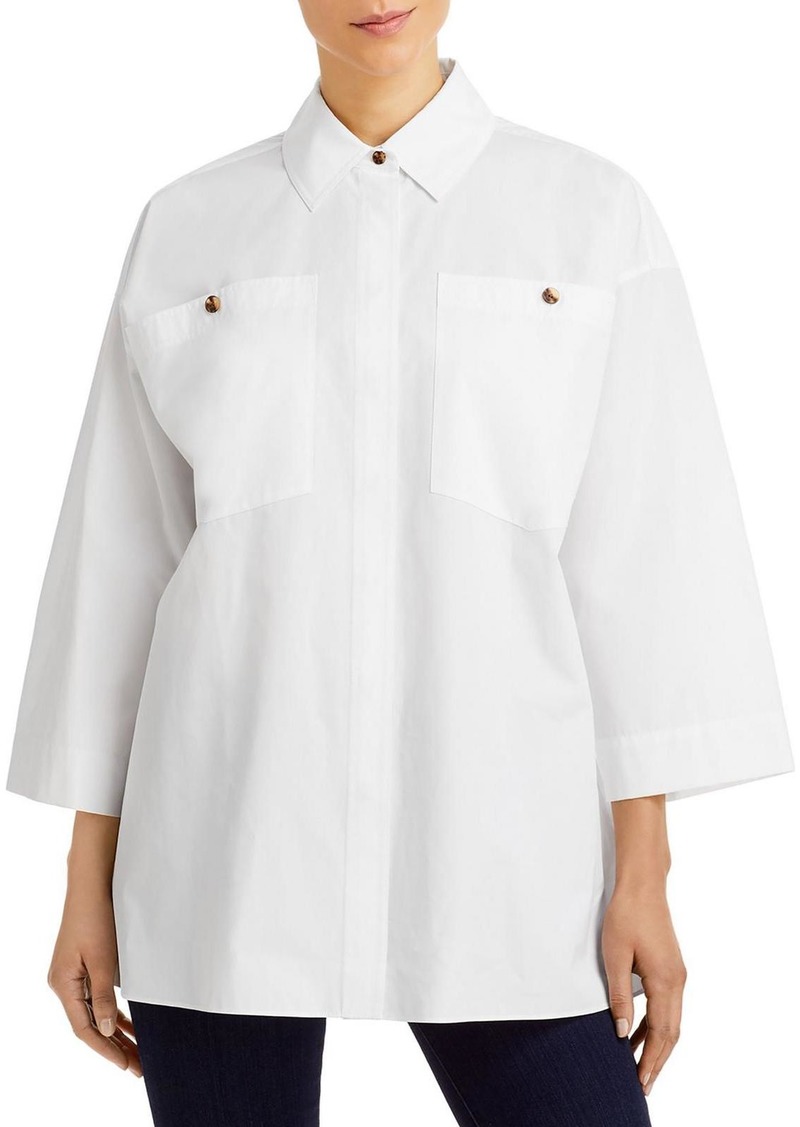 Lafayette 148 Womens Cotton Oversized Button-Down Top