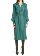 Women's Lafayette 148 New York Clementine Belted Long Sleeve Silk Midi Dress