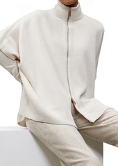 Lafayette 148 New York Zip Front Metallic Cashmere Poncho in Oatmeal Melange at Nordstrom