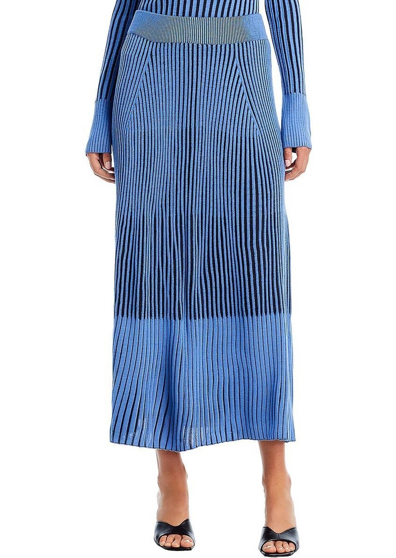 Lafayette 148 Womens Midi Ribbed A-Line Skirt