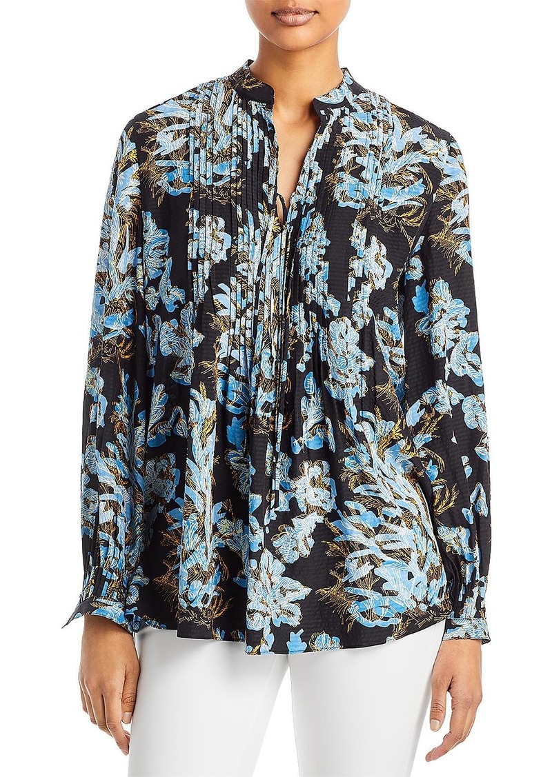 Lafayette 148 Womens Pintuck Floral Print Blouse