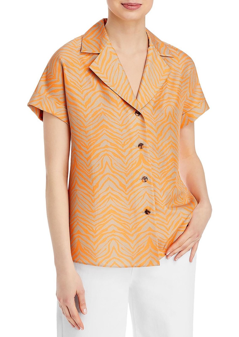 Lafayette 148 Womens Silk Animal Print Button-Down Top