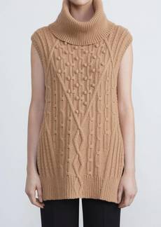 Lafayette 148 Wool-Cashmere Chainette Cable Sweater In Cammello
