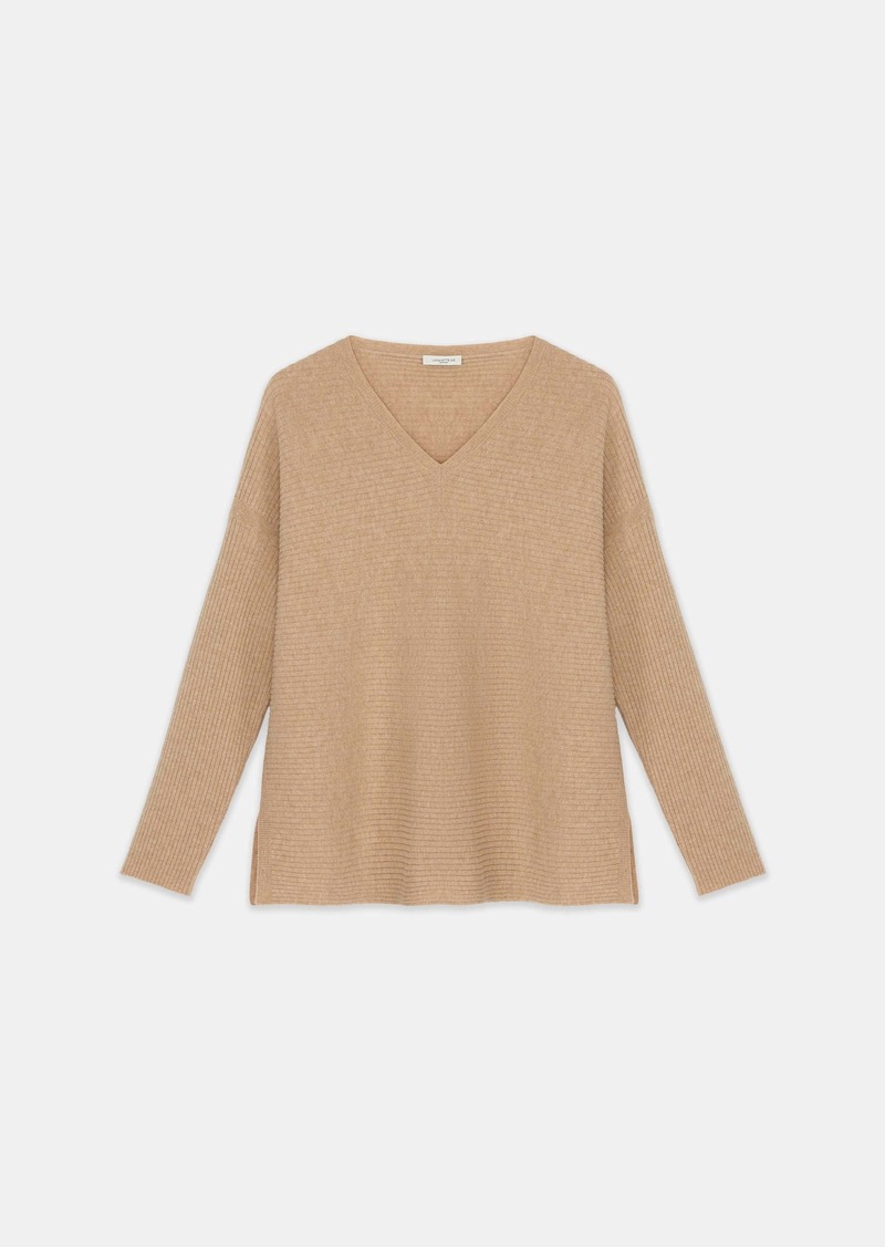 Lafayette 148 Wool-Cashmere Ribbed V-Neck Sweater