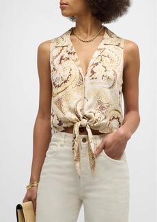 L'Agence Amos Paisley Sleeveless Tie Blouse 