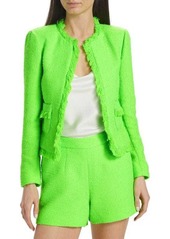 L'Agence Angelina Fringed Tweed Open-Front Blazer