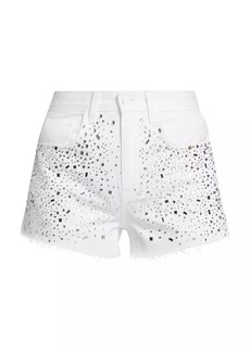 L'Agence Beck Embellished Denim Shorts
