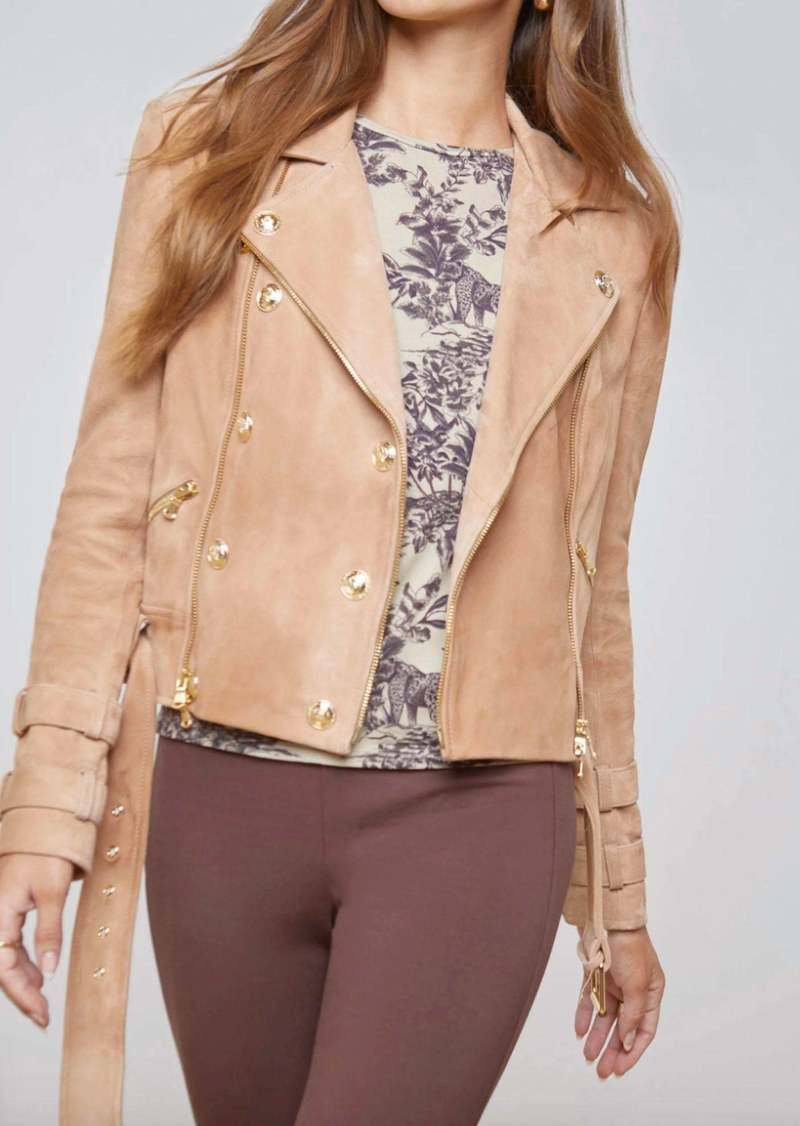 L'Agence Billie Belted Jacket In Capuccino Suede