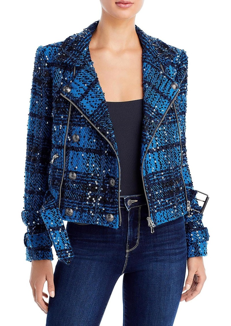 L'Agence Billie Womens Tweed Double-Breasted Motorcycle Jacket