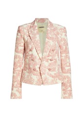 L'Agence Brooke Twill Double-Breasted Crop Blazer