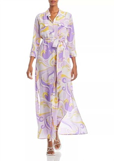 L'Agence Cameron Long Silk Shirt Dress In Light Orchid