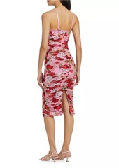 L'Agence Caprice Floral Ruched Midi-Dress