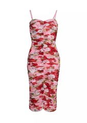 L'Agence Caprice Floral Ruched Midi-Dress