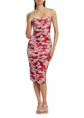 L'Agence Caprice Floral Ruched Midi-Dress