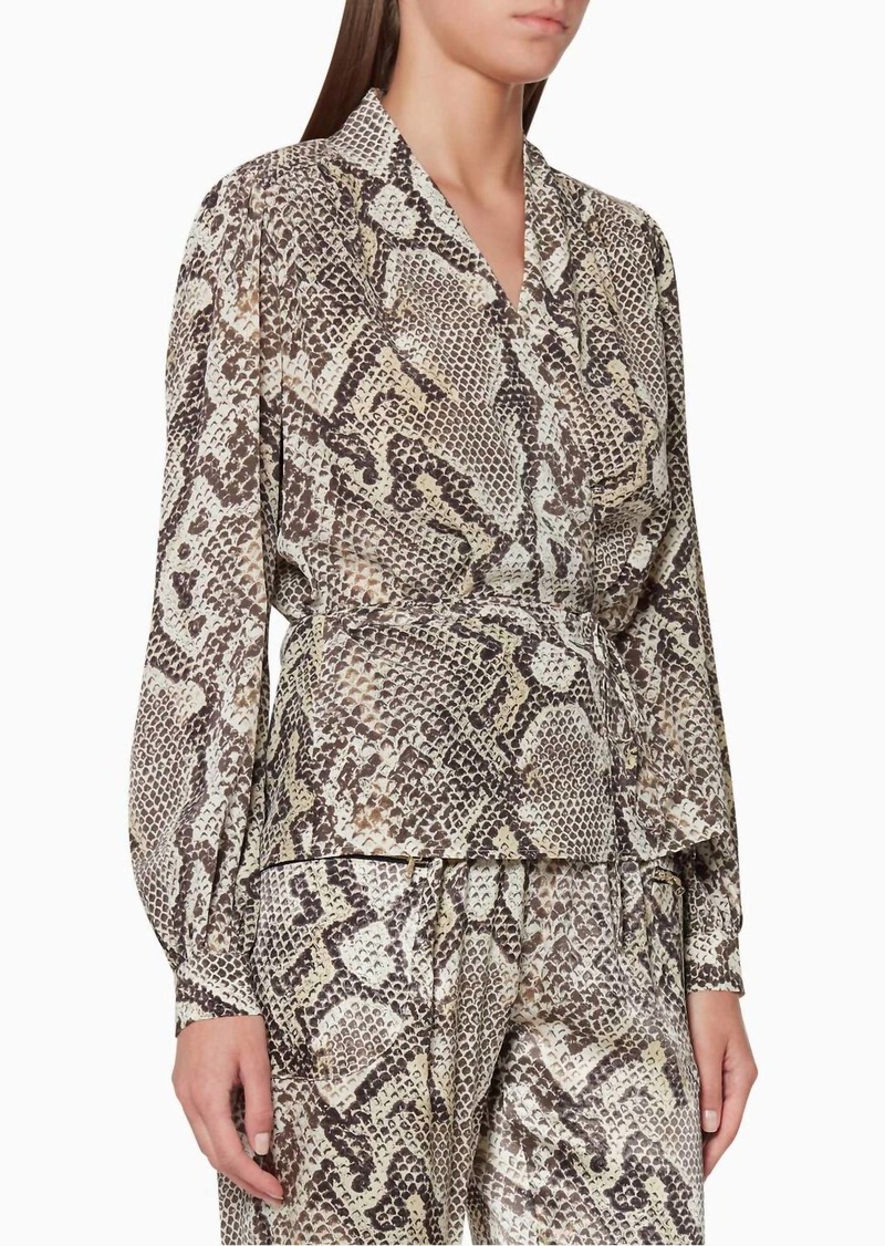 L'Agence Cara Wrap Blouse In Natural Multi Python