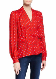 L'Agence Cara Wrap Blouse In Royal Red Maestro