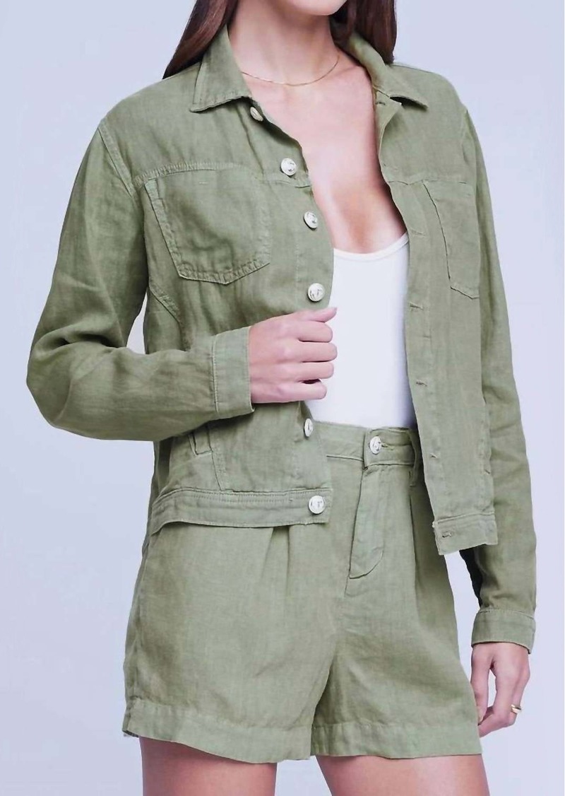 L'Agence Celine Linen Jacket In Soft Army
