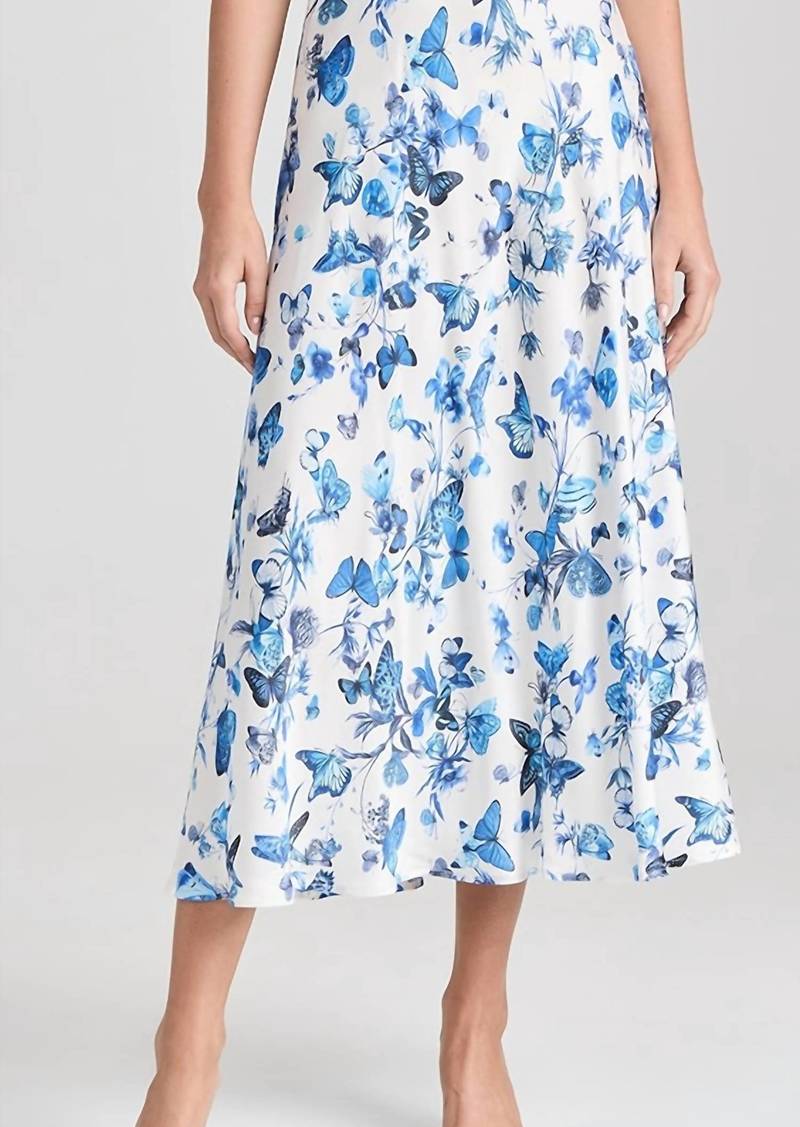 L'Agence Clarisa Bias Midi Skirt In White/blue Butterflies