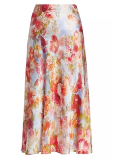 L'Agence Clarisa Floral Silk Bias-Cut Midi-Skirt