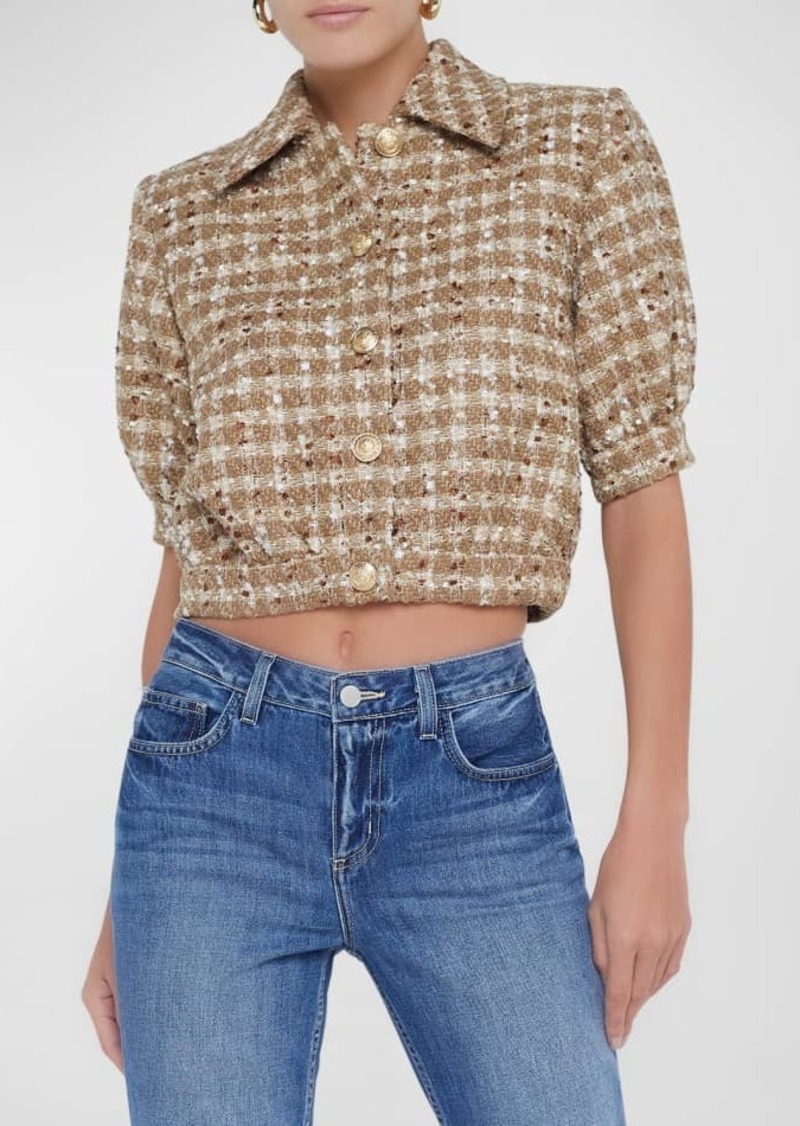 L'Agence Cove Tweed Cropped Short-Sleeve Jacket 