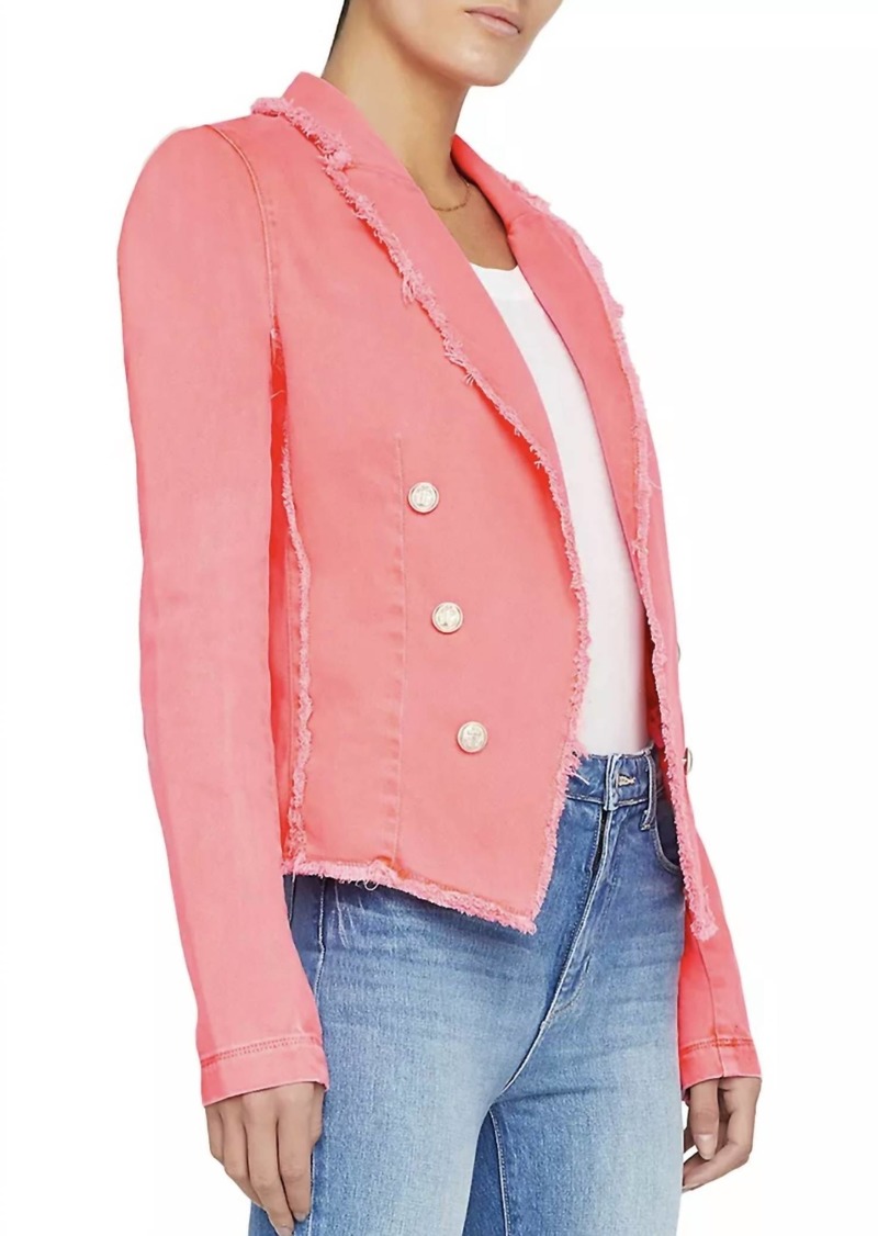L'Agence Crop Fray Jacket In Soft Neon Coral